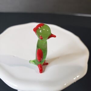 Vintage Miniature Hand Blown Green Glass Bird Figurine 1" Mini Penguin